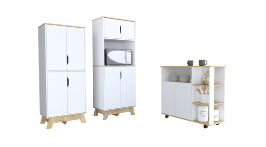 Combo Bicolor, Blanco y Duna, incluye meson de cocina y mueble de microondas bajo