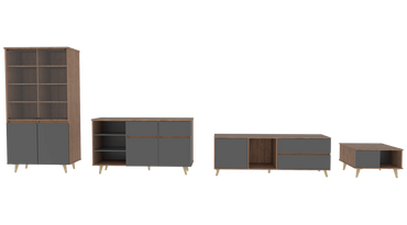 Combo Salem, Miel y Plomo, incluye rack TV, vitrina, bife y mesa centro