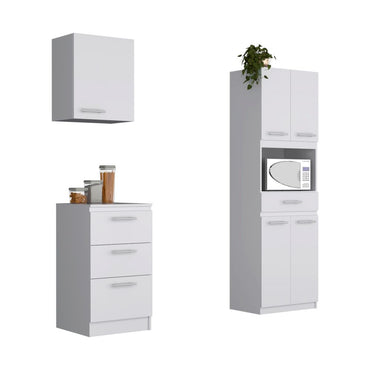 Combo Manchester, Manchester y Blanco, incluye mueble inferior, mueble microondas alto y mueble aéreo