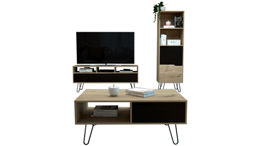 Combo Audra, Duna y Wengue, incluye rack TV, librero y mesa centro