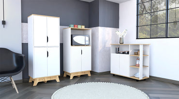 Combo Bicolor, Blanco y Duna, incluye meson de cocina y mueble de microondas bajo