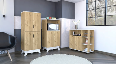 Combo Bicolor, Duna y Blanco, incluye meson de cocina y mueble de microondas bajo
