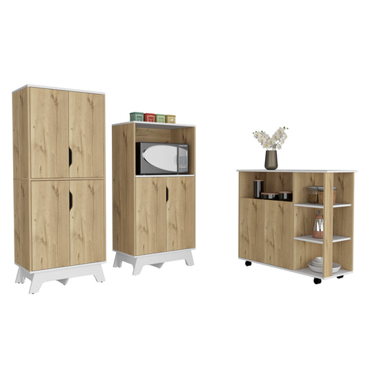 Combo Bicolor, Duna y Blanco, incluye meson de cocina y mueble de microondas bajo