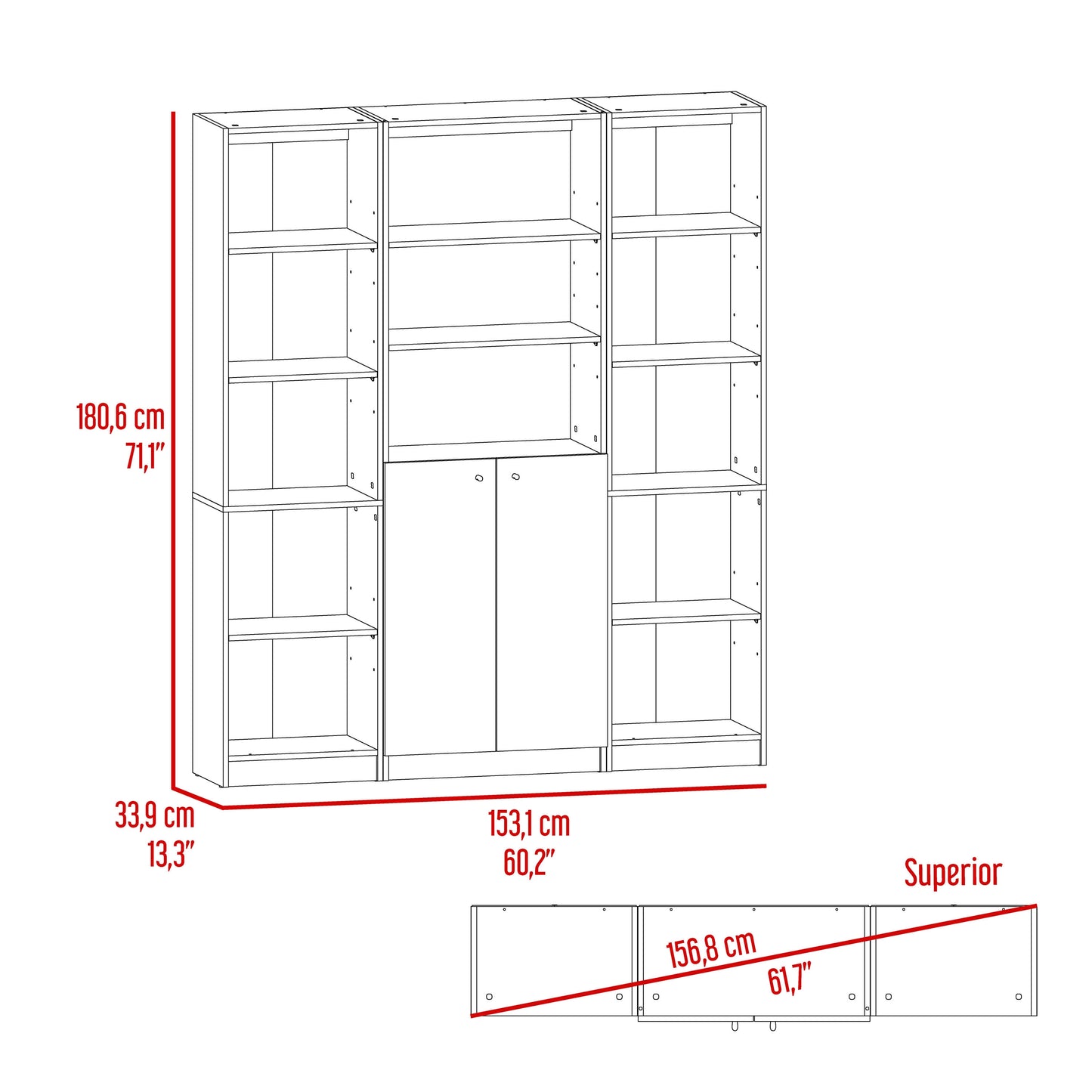 Combo Home, Estante Colección 17, Wengue, con tres estantes
