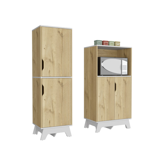 Combo Bicolor, Duna y Blanco, incluye mueble de microondas bajo y alacena de cocina