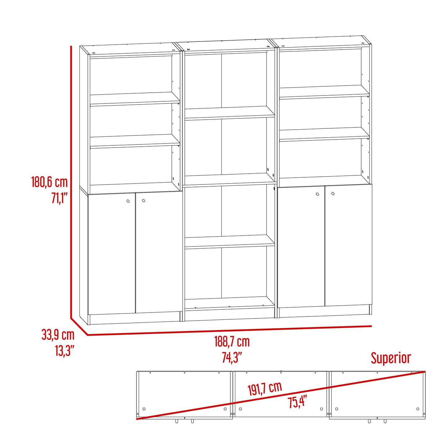 Combo Home, Estante Colección 20, Blanco, con tres estantes