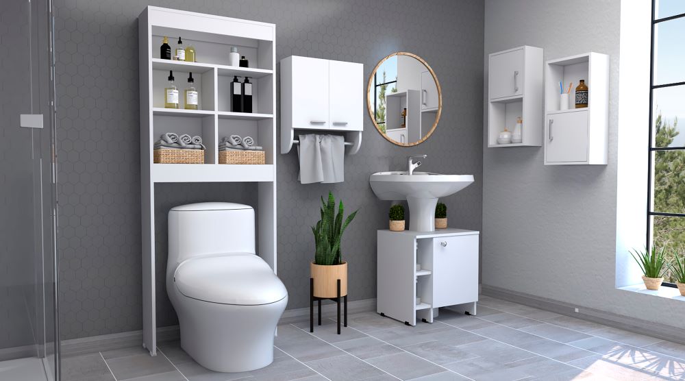 Combo Bicolor, Blanco, incluye botiquin bath 28, optimizador lavamanos y auxiliar