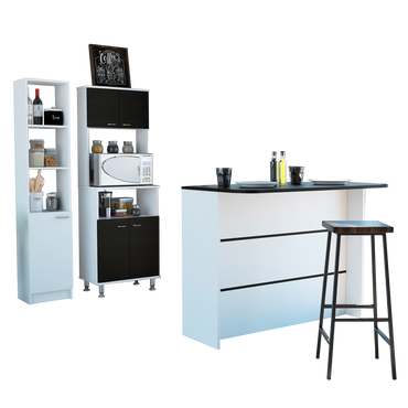 Combo Kitchen, Wengue y Blanco, incluye mueble microondas 54, barra y optimizador