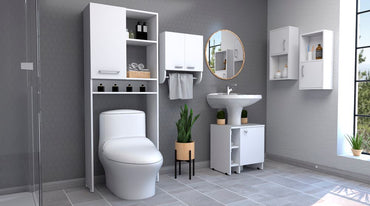 Combo Bicolor, Blanco, incluye botiquin bath 28, optimizador lavamanos y auxiliar