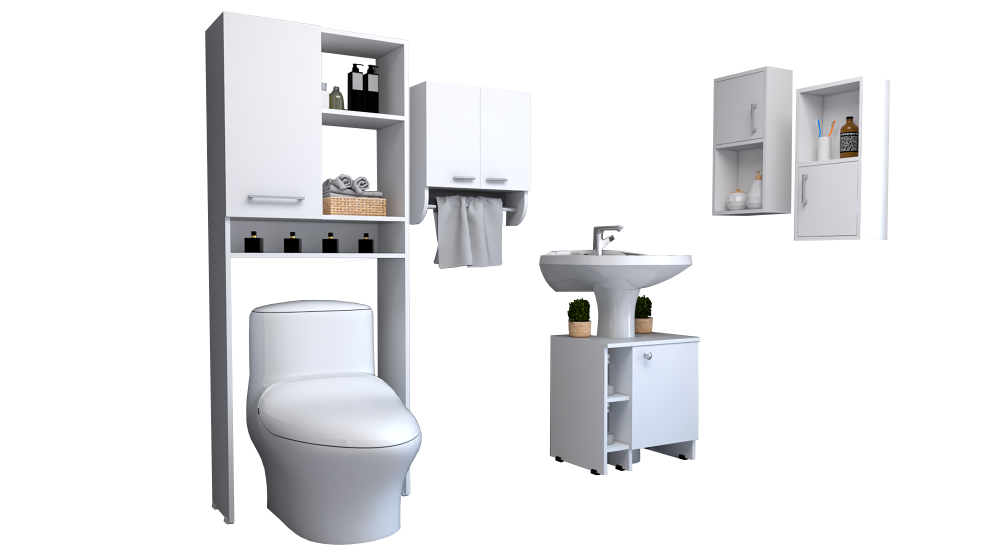 Combo Bicolor, Blanco, incluye botiquin bath 28, optimizador lavamanos y auxiliar