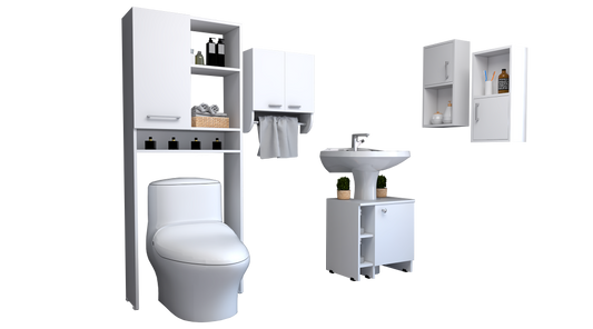 Combo Bicolor, Blanco, incluye botiquin bath 28, optimizador lavamanos y auxiliar