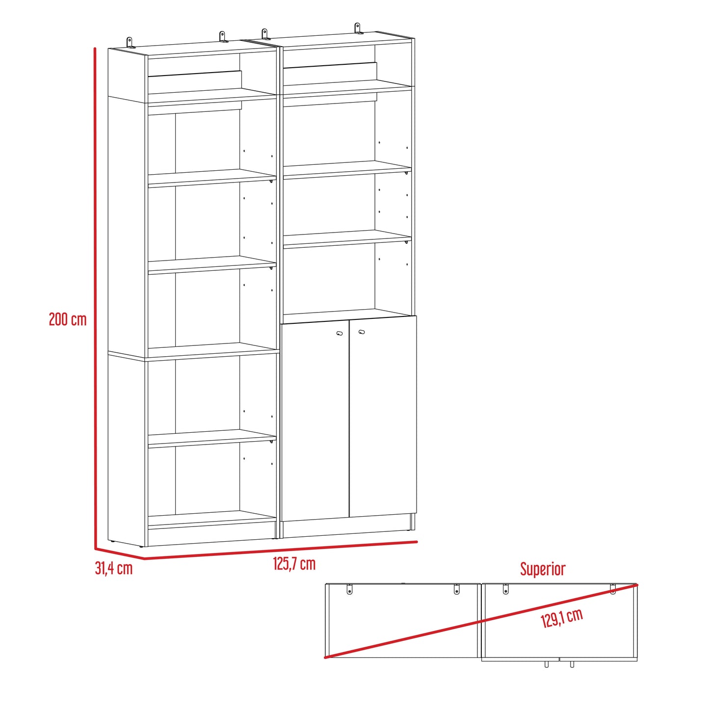 Combo Home, Estante Colección 26, Wengue, con dos estantes