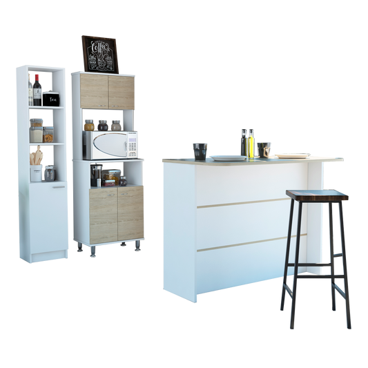 Combo Kitchen, Blanco y Rovere, incluye mueble microondas 54, barra y optimizador