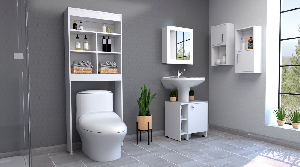 Combo Bicolor, Blanco, incluye botiquin bath 47-b, optimizador lavamanos y auxiliar