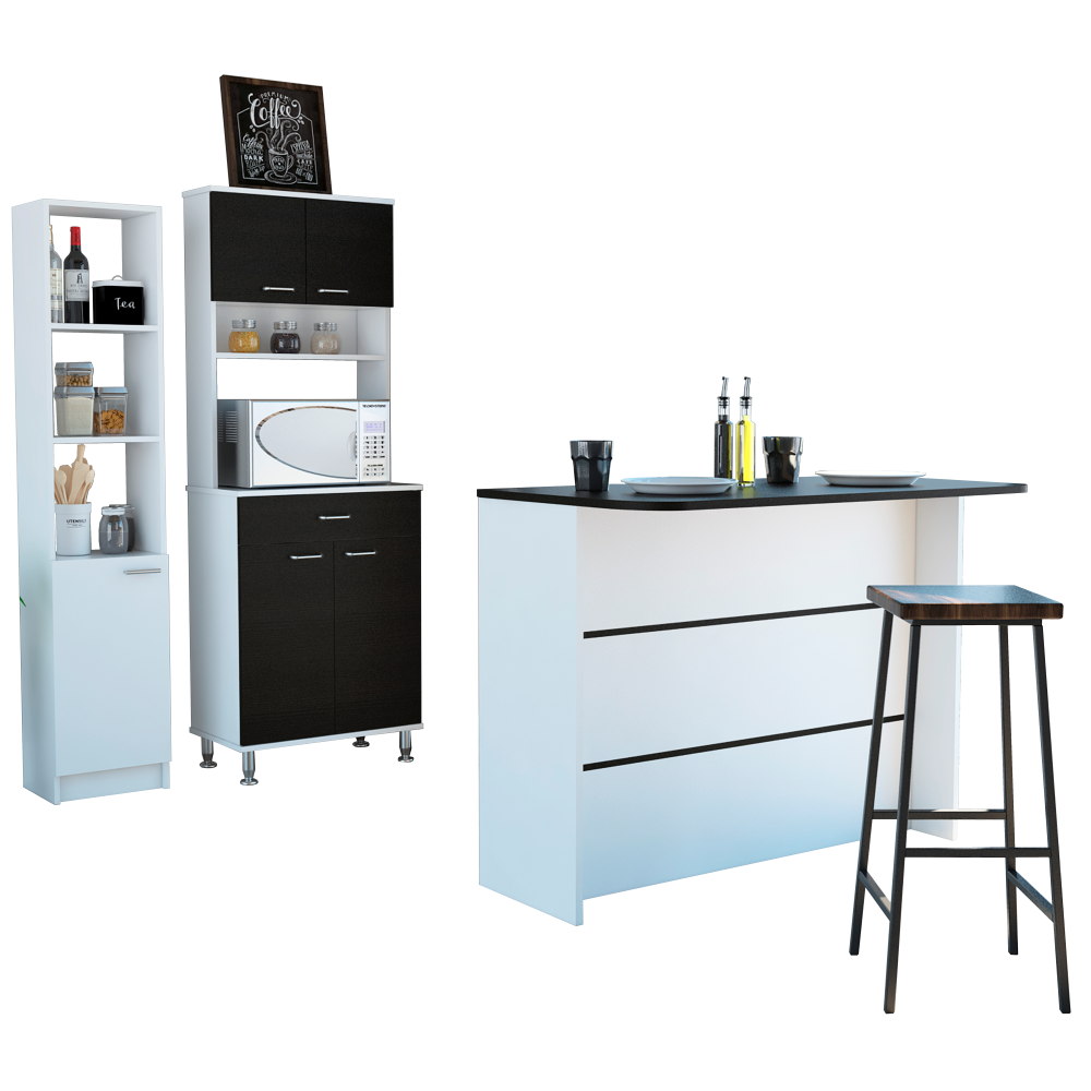 Combo Kitchen, Wengue y Blanco, incluye mueble microondas 60, barra y optimizador