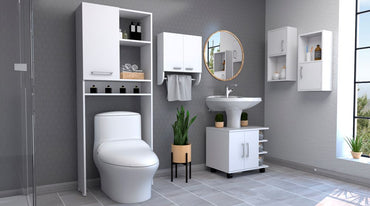Combo Bicolor, Blanco, incluye botiquin bath 28, optimizador, mueble lavamanos y auxiliar