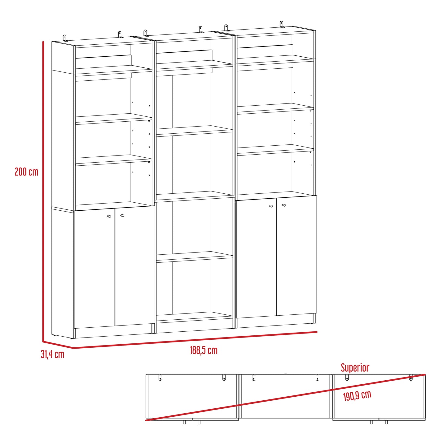 Combo Home, Estante Colección 32, Macadamia, con tres estantes