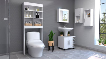 Combo Bicolor, Blanco, incluye botiquin bath 47-b, optimizador, mueble lavamanos y auxiliar