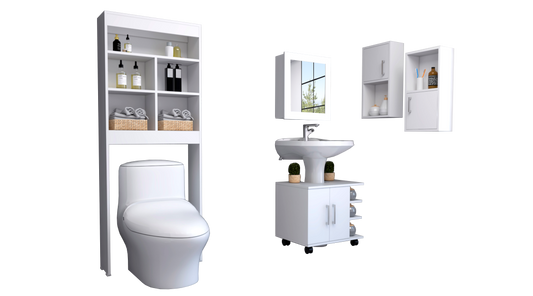 Combo Bicolor, Blanco, incluye botiquin bath 47-b, optimizador, mueble lavamanos y auxiliar