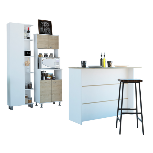 Combo Kitchen, Blanco y Rovere, incluye mueble microondas 54, barra y optimizador