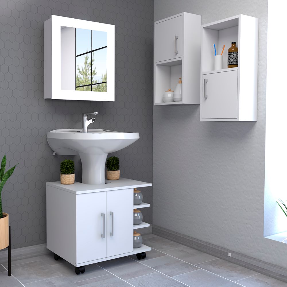 Combo Bicolor, Blanco, incluye botiquin bath 47-b optimizador mueble lavamanos y auxiliares