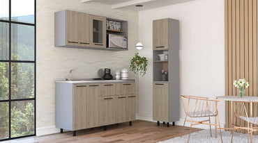 Combo Kitchen Hasselt, Rovere y Niebla, incluye alacena, módulo inferior con lavaplatos y módulo superior 150 (vista 2)