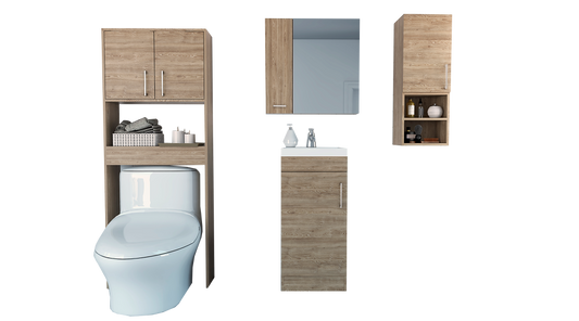 Combo Mybath, Miel y Wengue, incluye botiquín, mueble lavamanos, muro y optimizador