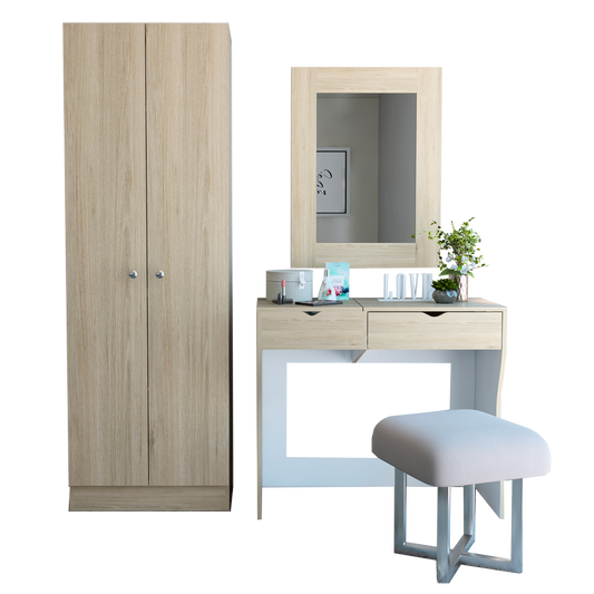 Combo Perla, Rovere y Blanco, incluye tocador y zapatero con espejo