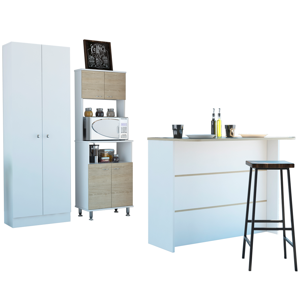 Combo Kitchen, Rovere y Blanco, incluye mueble cocina 54, barra y optimizador
