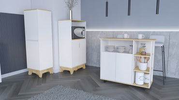 Combo Bicolor, Blanco y Duna, incluye meson de cocina y mueble de microondas bajo