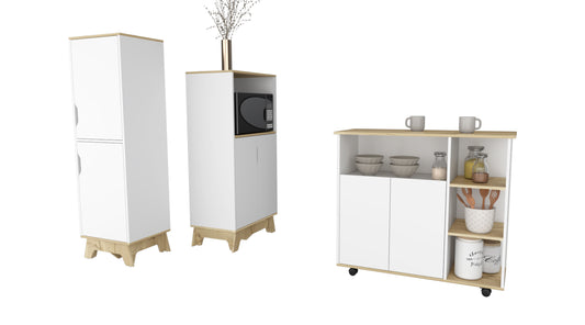 Combo Bicolor, Blanco y Duna, incluye meson de cocina y mueble de microondas bajo