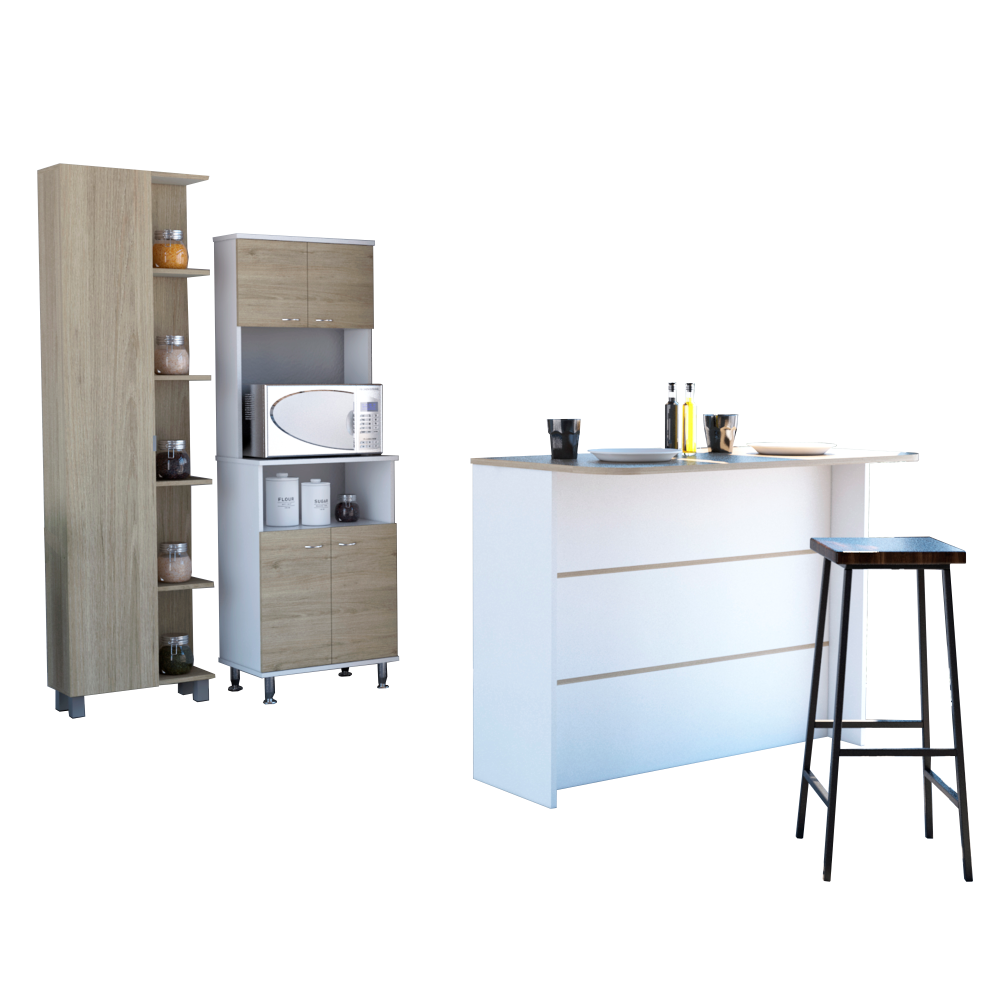 Combo Kitchen, Rovere y Blanco, incluye mueble cocina 54, barra y optimizador
