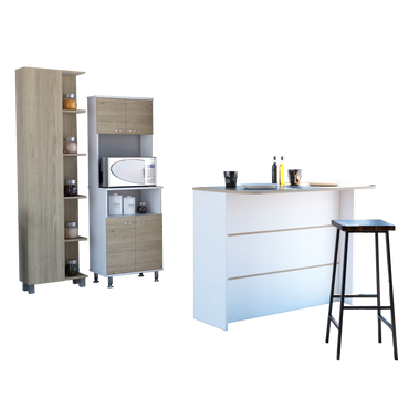 Combo Kitchen, Rovere y Blanco, incluye mueble cocina 54, barra y optimizador