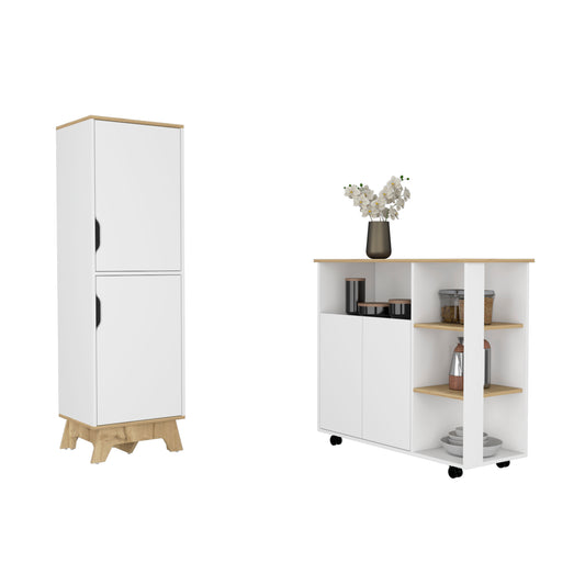 Combo Bicolor, Blanco y Duna, incluye meson de cocina con ruedas y alacena de cocina
