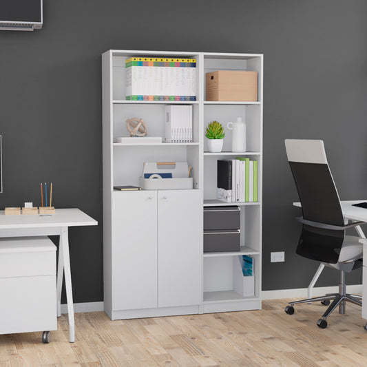 Combo Home, Estante Colección 6, Blanco, con un estante de dos puertas