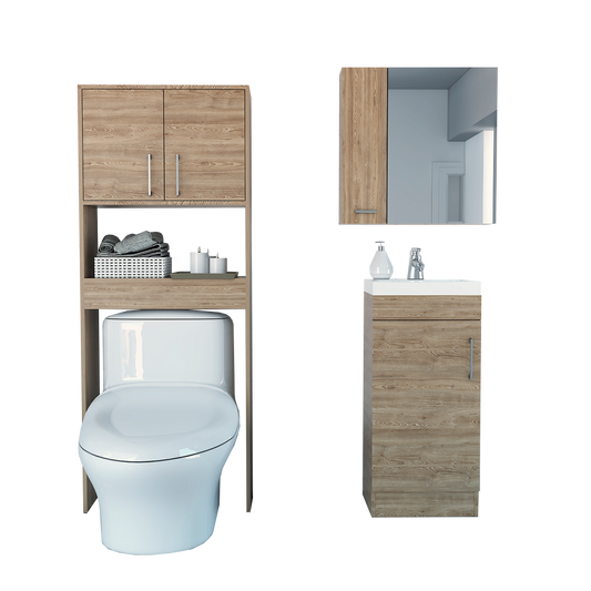 Combo Mybath, Miel y Wengue, incluye botiquín, mueble lavamanos y optimizador