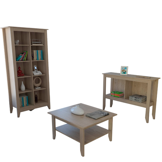 Combo Essential, Rovere, incluye librero, arrimo y mesa de centro