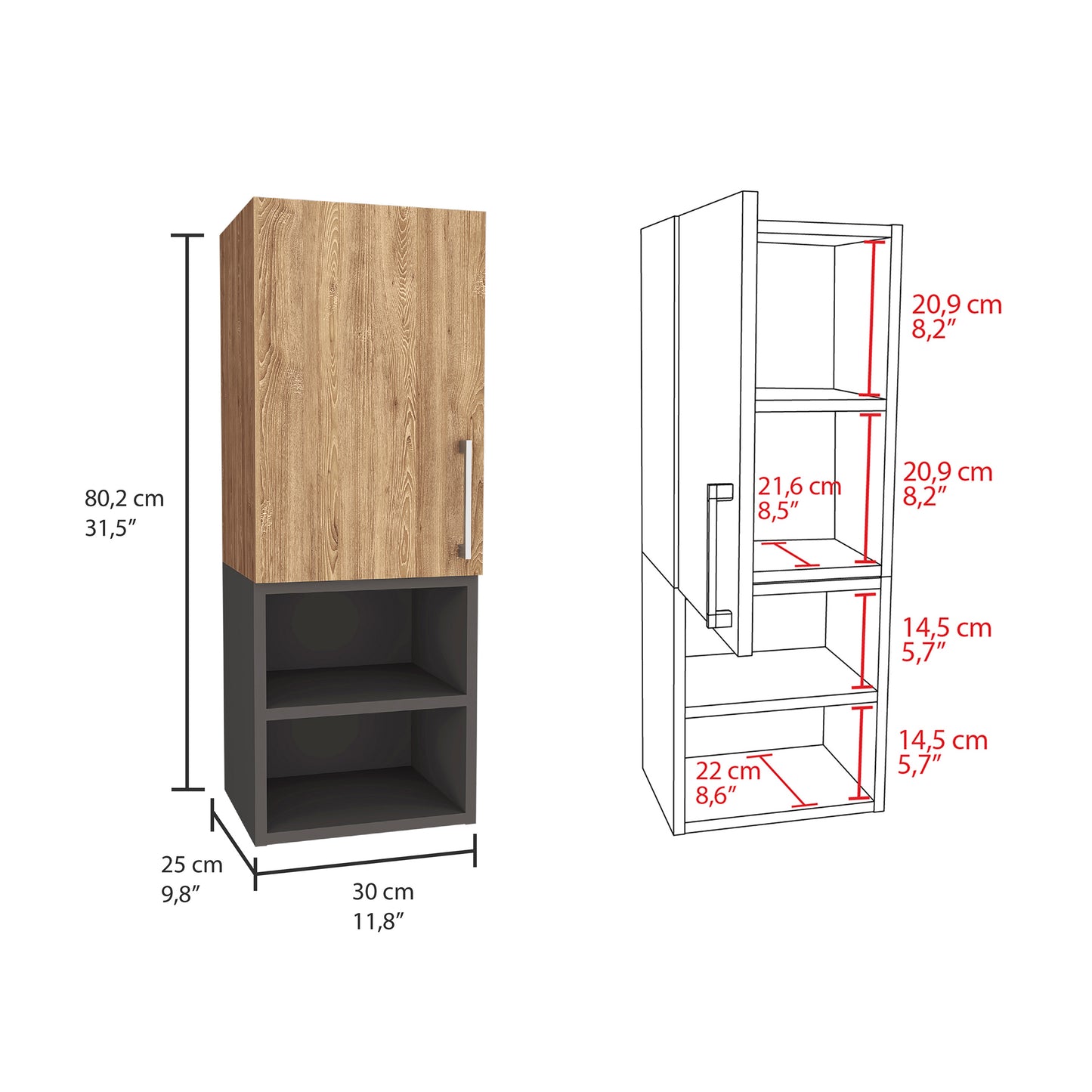 Combo Madrid, Miel, incluye mueble de lavamanos y mueble auxiliar