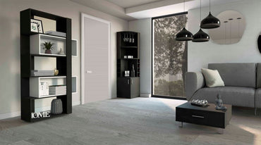 Combo Beijing, Wengue, incluye mesa de centro, bar esquinero y biblioteca cubo