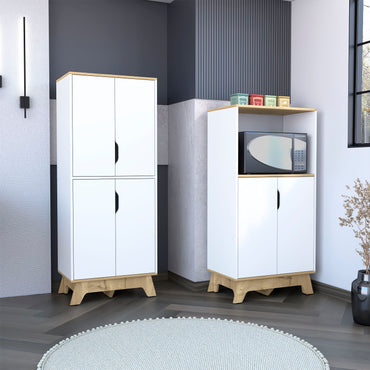 Combo Bicolor, Blanco y Duna, incluye mueble de microondas bajo y alacena de cocina