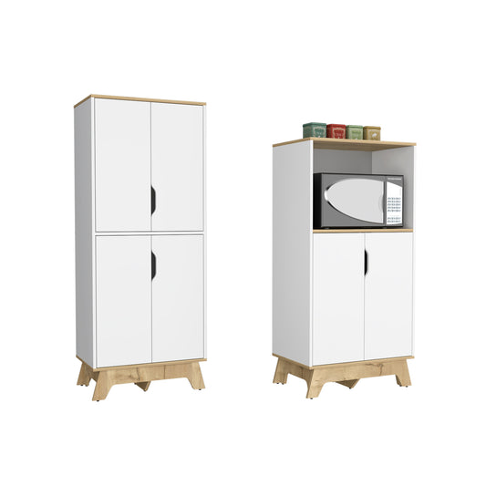 Combo Bicolor, Blanco y Duna, incluye mueble de microondas bajo y alacena de cocina