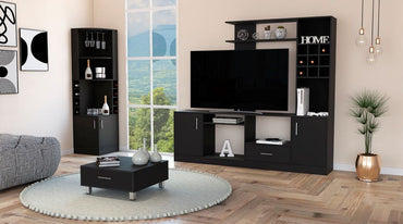 Combo Beijing, Wengue, incluye mesa de centro, centro de entretenimiento y bar esquinero