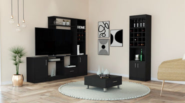 Combo Beijing, Wengue, incluye mesa de centro, centro de entretenimiento y bar