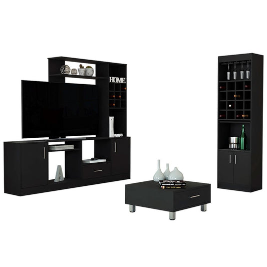 Combo Beijing, Wengue, incluye mesa de centro, centro de entretenimiento y bar