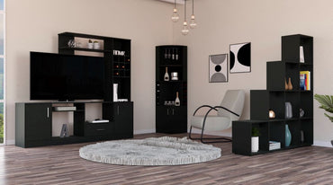 Combo Beijing, Wengue, incluye centro de entretenimiento, bar esquinero y biblioteca escalera