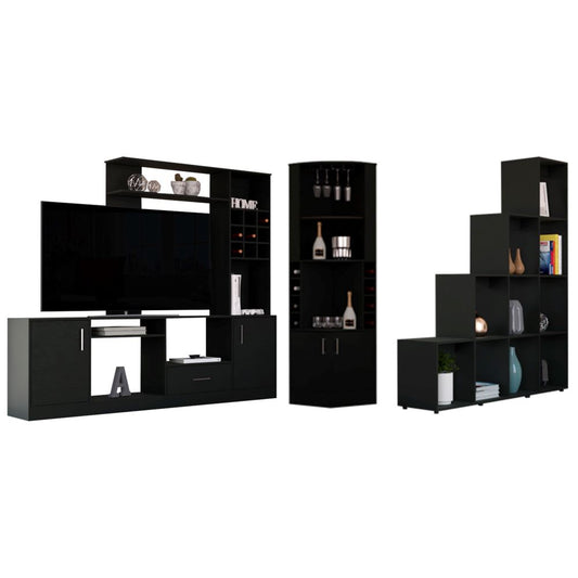 Combo Beijing, Wengue, incluye centro de entretenimiento, bar esquinero y biblioteca escalera