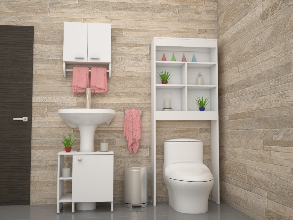 Combo Bicolor, Blanco, incluye botiquín, mueble lavamanos y optimizador