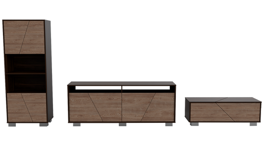 Combo Fraktal, Habano y Miel, incluye rack TV, biblioteca y mesa centro