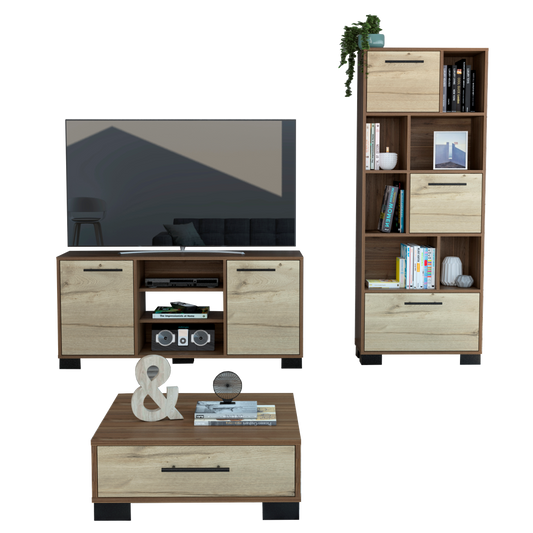 Combo Marsella, Gales y Duna, incluye rack TV, biblioteca y mesa centro