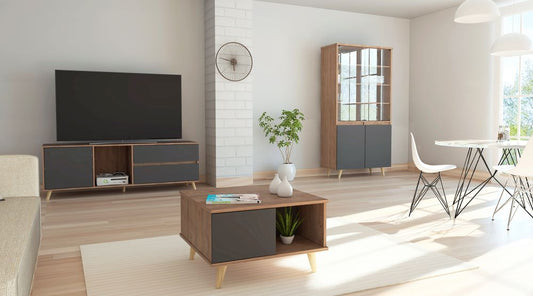 Combo Salem, Miel y Plomo, incluye rack TV, vitrina y mesa centro